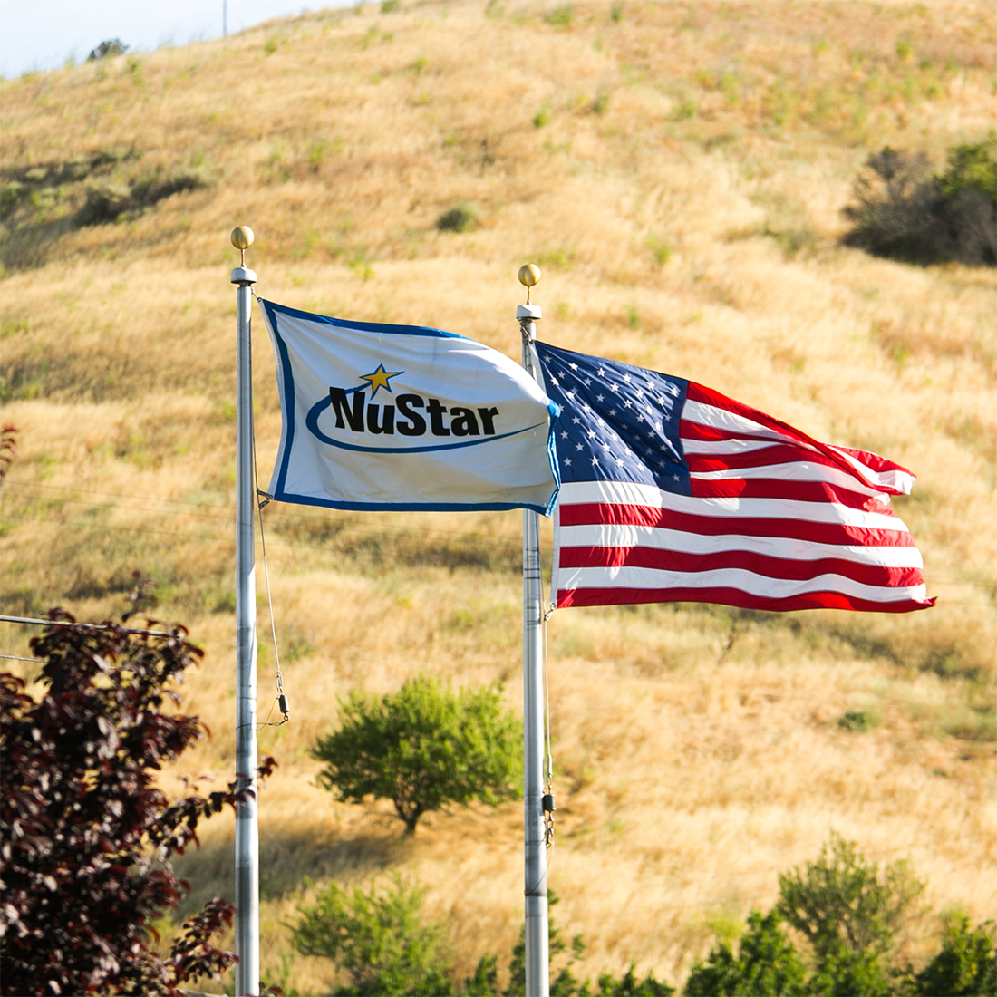Image of an American flag and the NuStar logo flag.